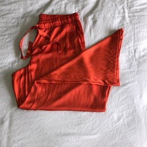 LOFT Orange Fluid Drawstring Wide Leg Pants